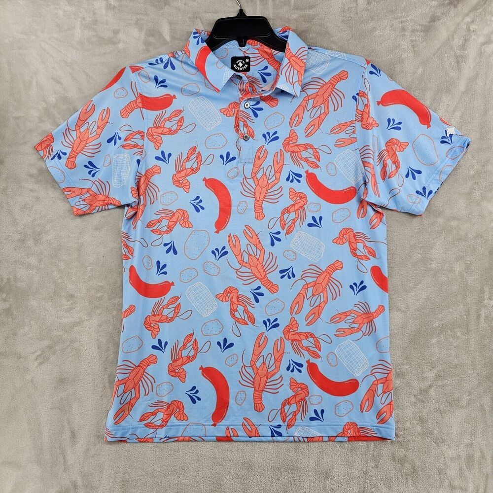 Raised By Coyotes Blue Crawfish Boil Golf Polo Golf Shirt Sausage Men's Medium‎